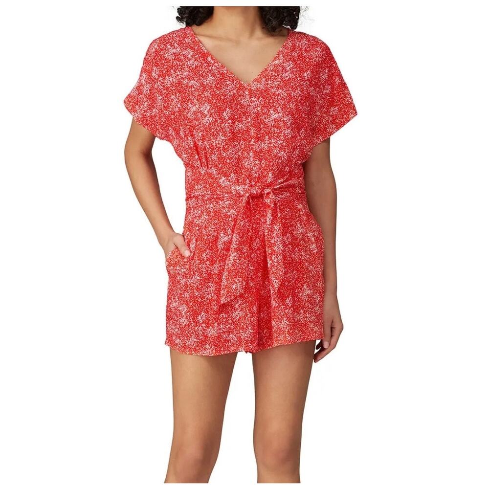 Greylin Aubrey Tie Waist Romper Women's XS Red White